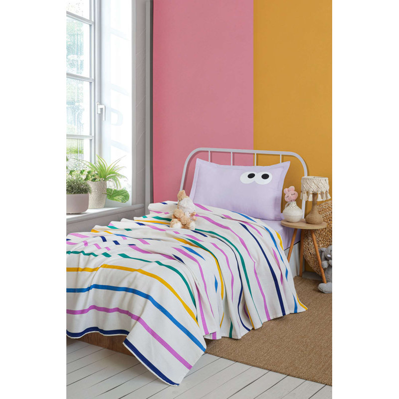 Luxurious Single Pique Set, Lilac Color, 63.0 x 92.5 inches | 100% Cotton, 142 Thread Count, Machine Washable | Includes Fitted Sheet (39.4 x 78.7 + 9.8 inches) & Pillowcase (19.7 x 27.6 + 1.2 inches)