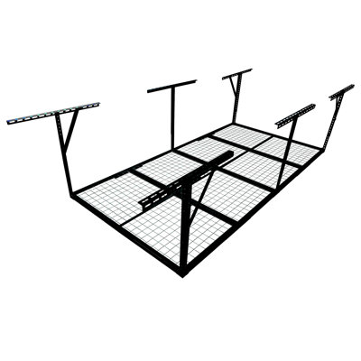 4X8ft Overhead Garage Storage Rack, 600 Lb Capacity, 22'' - 40" Adjustable Drop Down, Black, Store Seasonal Items, Up Floor Space Heavy Duty Steel, Load, Adjustable, Vertical Solution, Suitable For