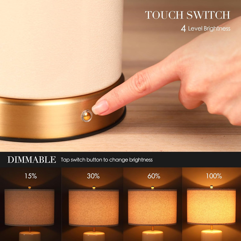 Classic Ceramic - Battery Powered Table Lamp, Rechargeable Cordless Ceramic Lamp, Full-Size 19.5 Inch Height, 4-Level Dimming, Smart Safety Protection, Type-C Fast Charging, LED Bulb Included