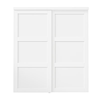 72" x 80" Sliding Closet Doors White and Solid Manufactured Wood With Installation Hardware Kit & Handle