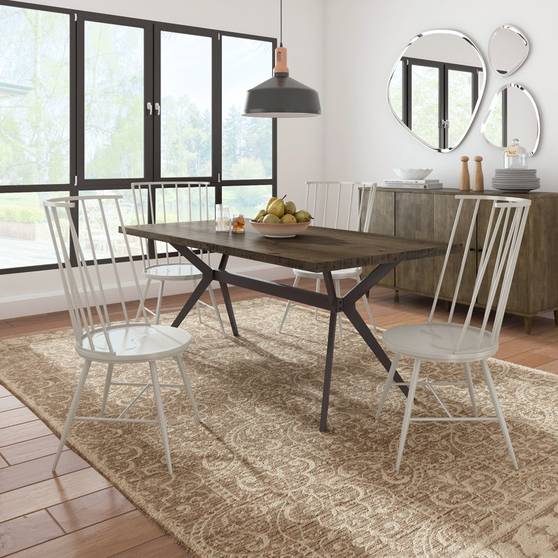Ensemble de table de salle à manger et de chaises Windsor à haut dossier 70 po Bradfield, Marron foncé, Beige
