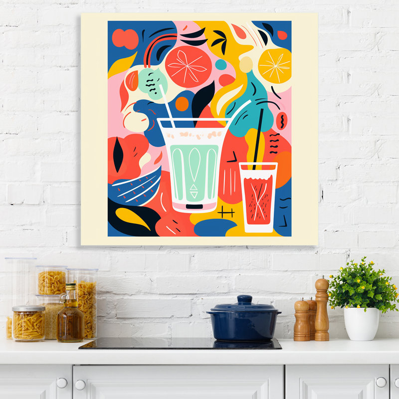 Art mural rouge et jaune Milkshake - cocktails, H 30 po x l 30 po x P 1,5 po