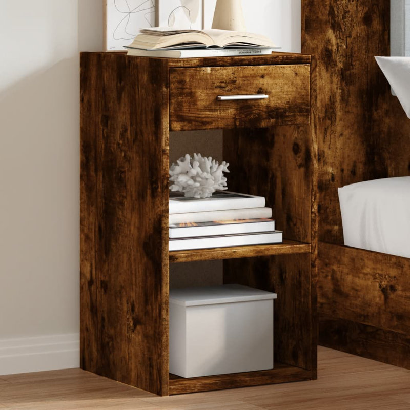 35cm W Manufactured Wood Bedside Table, Smoked Oak, Individual