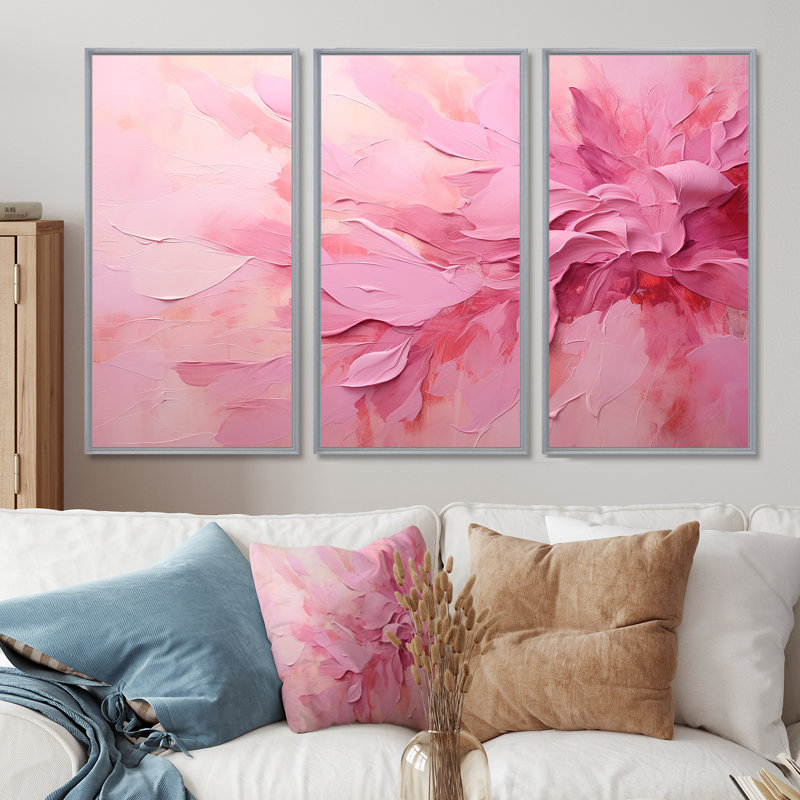 Lugenia - Fuschia, ensemble d'art mural, H 40 po x l 60 po x P 1 po, Cadre argenté flottant