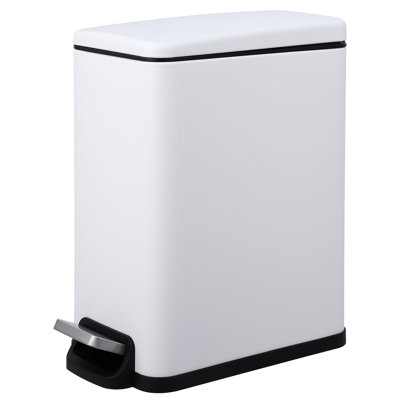 Slim 10L White Stainless Steel Bathroom Trash Can, Soft-Close Lid, Step Pedal & Removable Inner Bucket