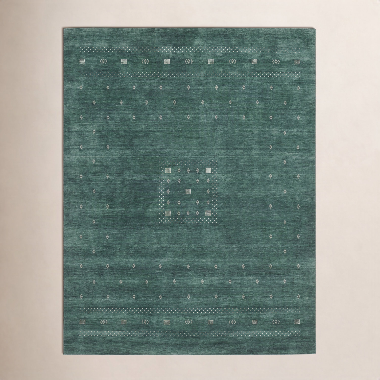 Simi Hand-Woven Geometric Cotton Wool Rug, Green, Rectangle 8' x 10'
