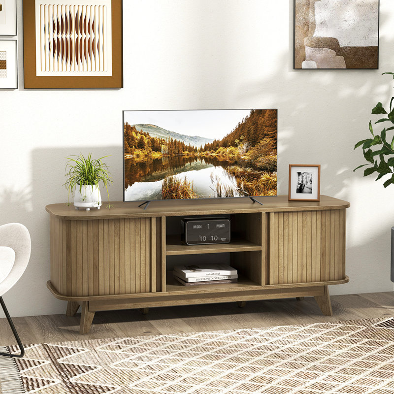 Ebern Designs Tv Stand For Tv Up To 55 Inch Television Cabinet With 2 Open Shelves Sliding Doors