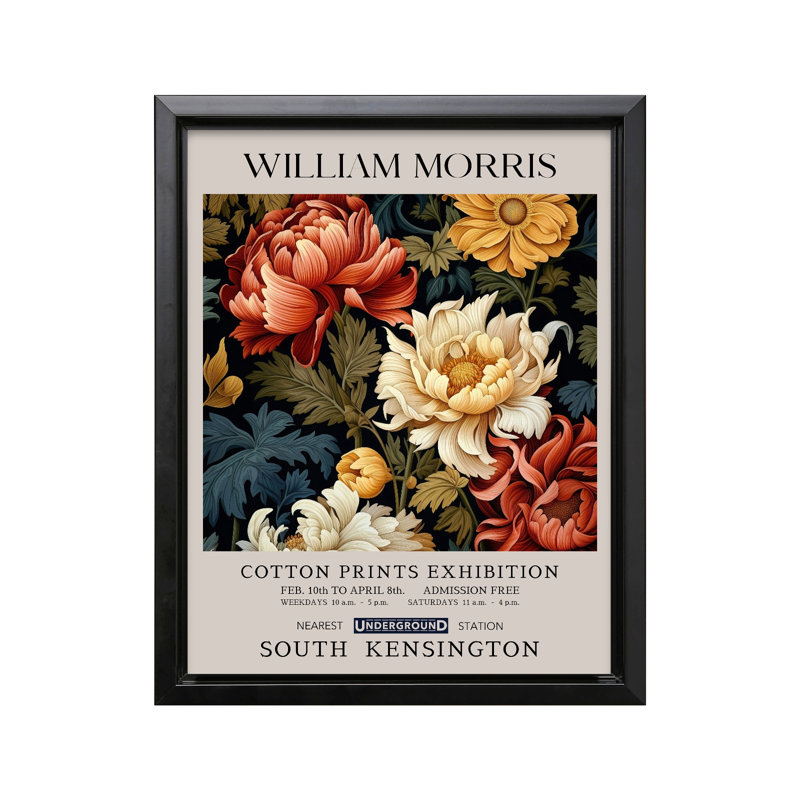 William Morris - pivoine no 1, Black Framed, Canvas, 11"H x 14"W
