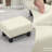 Small Linen Upholstered Foot Stool, Cube In Beige For Living Room Rest, Stool