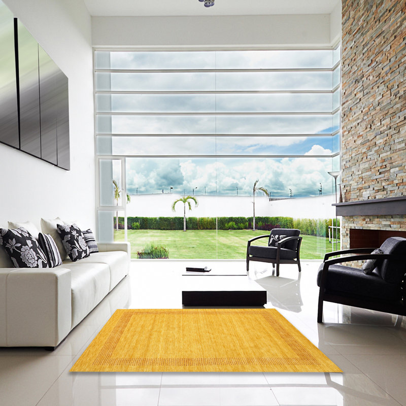 Tapis de zone jaune contemporaine, Carré 4 pi