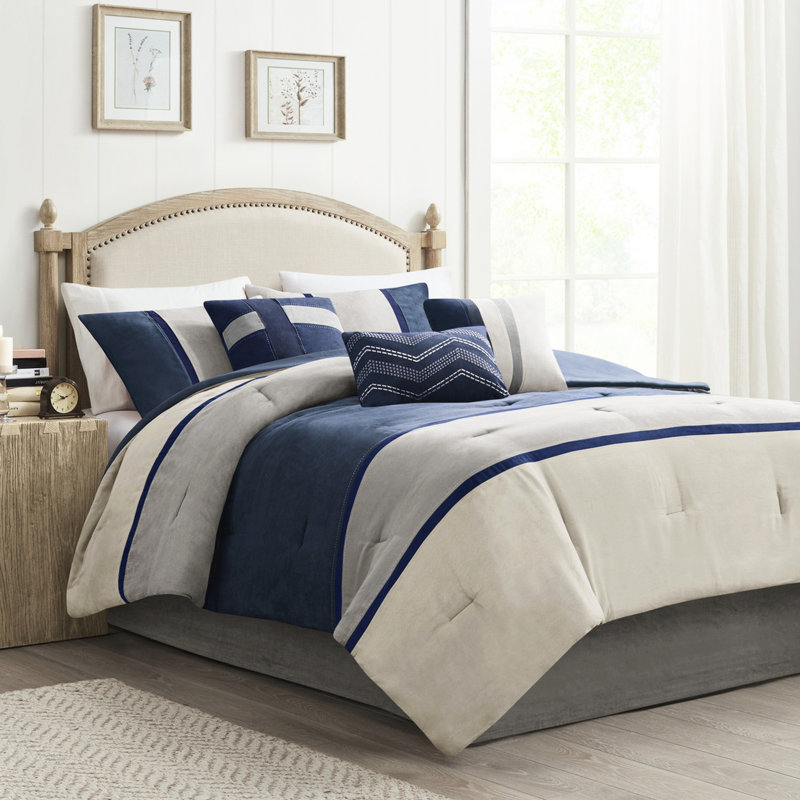 Édredon bleu très grand - 7 pièces en faux suède, intérieur en suède confortable, option confort