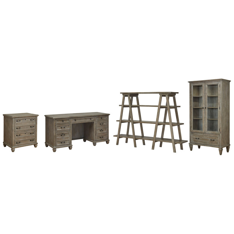 Credenza, 4 Pieces: Desk, Filing, Bookcase, Bookshelf, Dovetail Gray