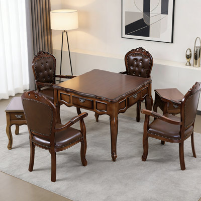 American Retro Dark Brown Solid Wood Automatic Mahjong Table with Solid Wood Top