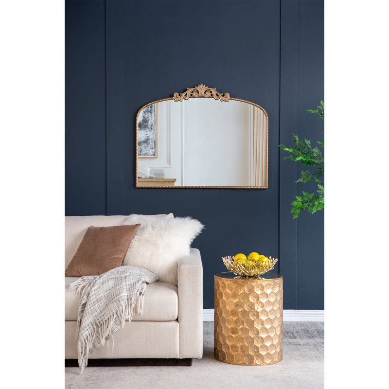Console de 40 po x 31 po à conception arquée et miroir de style classique pour salle de bain, 31,2 po x 40 po, Doré