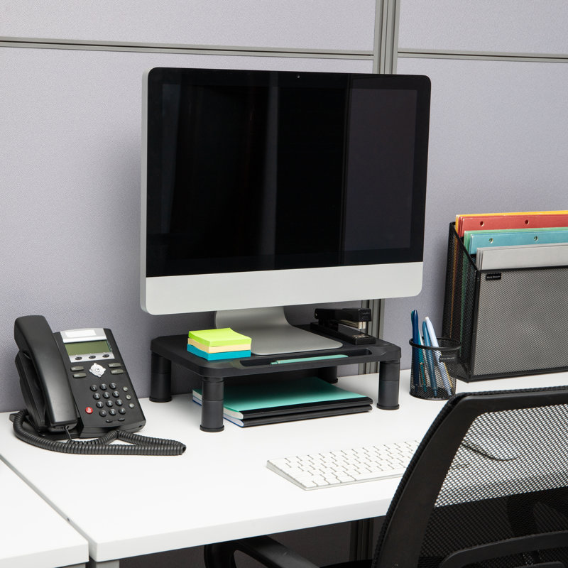 Adjustable Black Plastic Monitor Stands, Set of 2