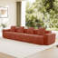 Canapé modulaire à 4 places avec passepoil à bordure française, sans assemblage requis, canapé moderne à 4 places avec coussins décoratifs, tissu de velours rouge-853748702