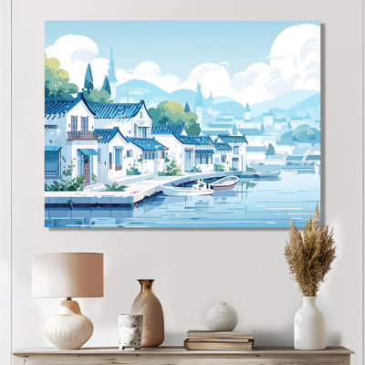 Blanc blanc, bord de mer, village d'été, aquarelle