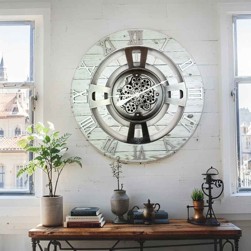 Solid Wood Wall Clock, White Farmhouse, Large 61cm