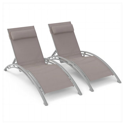 Ensemble de 2 chaises longues d'extérieur avec dossier réglable et coussin amovible, fauteuil inclinable en aluminium pour la terrasse, la plage et la pelouse