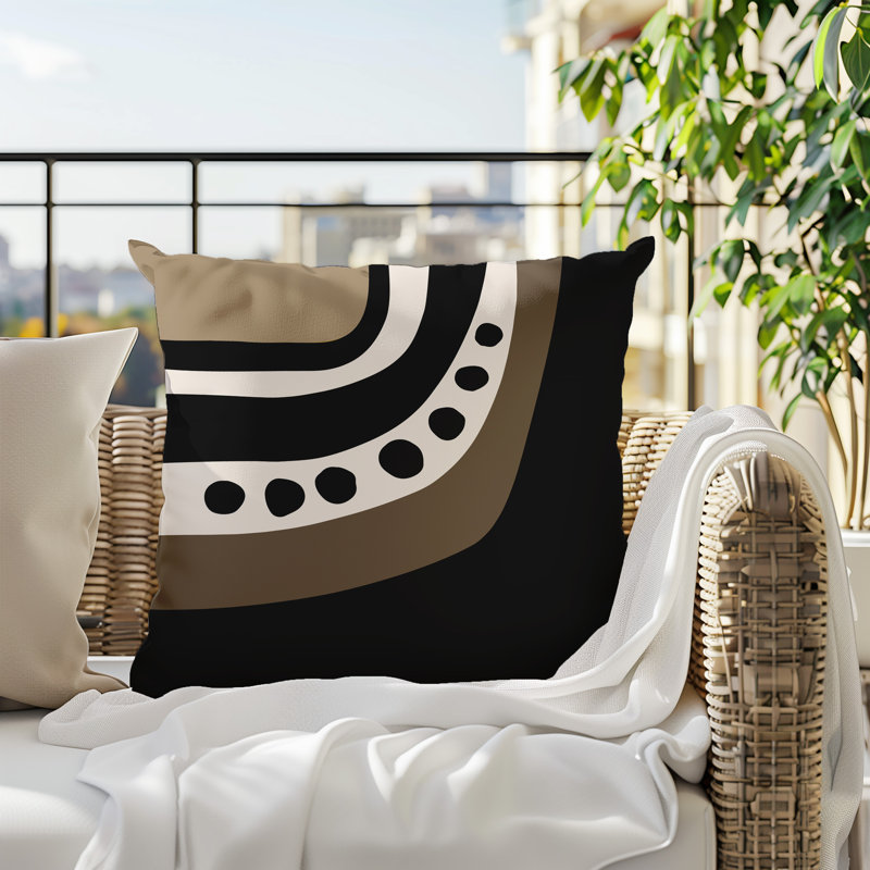 Oreiller carré réversible intérieur / extérieur Tobe Minimalist, H 15 po x l 15 po, Noir/Blanc cassé