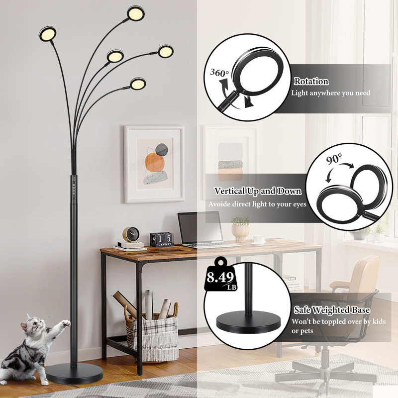 Lampe sur pied à DEL avec télécommande, lampe sur pied à intensité variable 2250LM avec minuterie, couleurs réglables, luminosité et 5 bras réglables