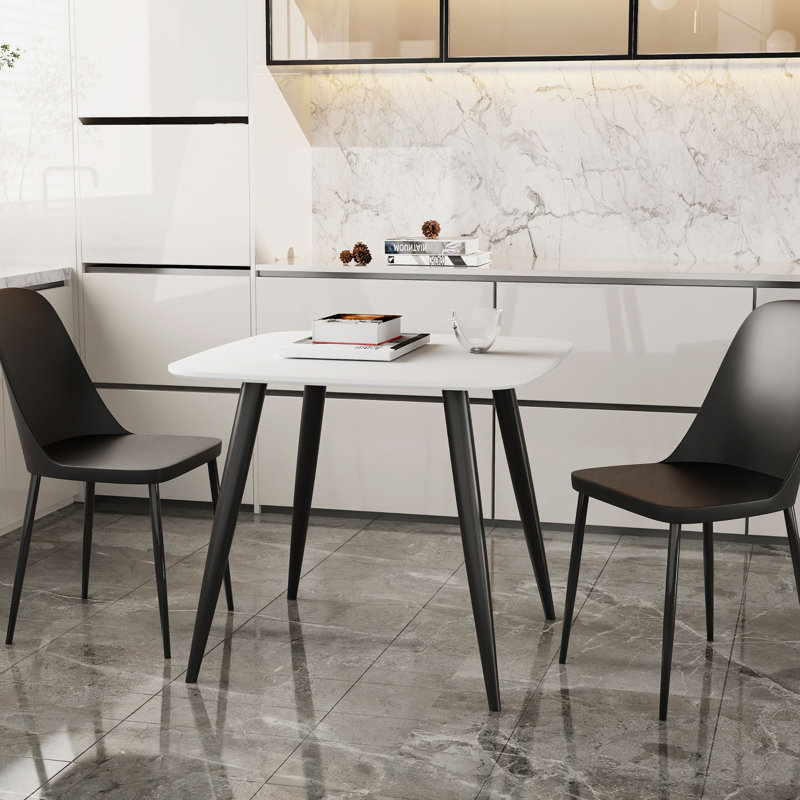Aspen 3-Piece Casual Dining Set - Square Dining Table & 3 Duo Plastic Chairs , White, Black