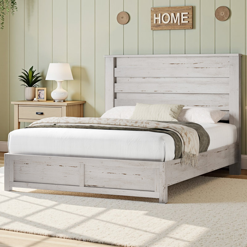  Lit plateforme double Louby, blanc vieilli Louby, Complète, Blanc vieilli