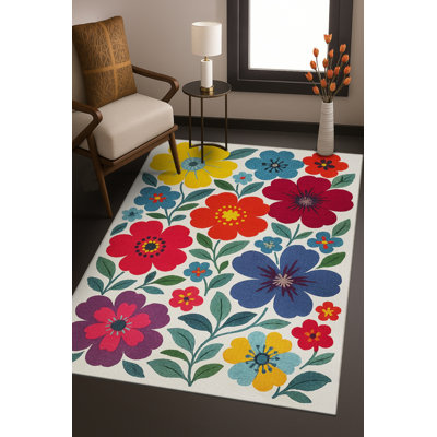 Tapis bleu tissé lavable rétro Mosso