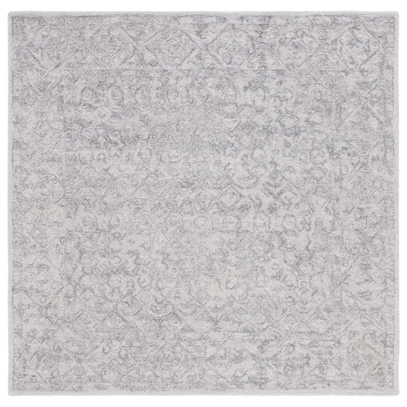 Tapis abstrait gris en laine / coton touffeté à la main Anairis, Carré 6 pi