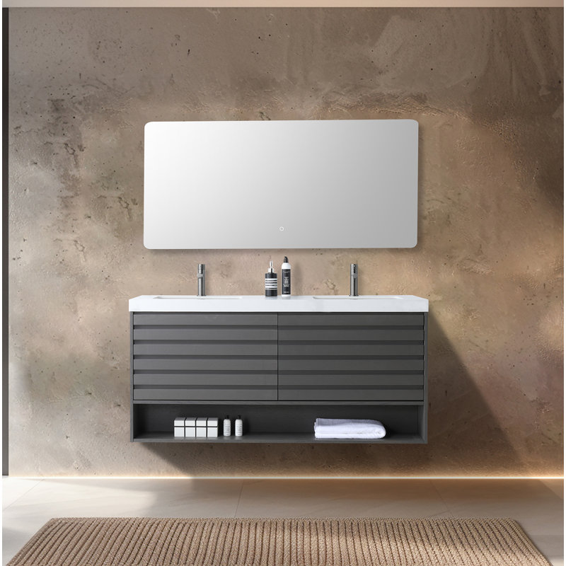 Matera 60" W Double Vanity, White, Charcoal