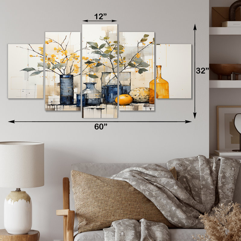 Bleu et jaune agrume Boho Pottery II - Boho Pottery Multipanel Wall Art, ensemble