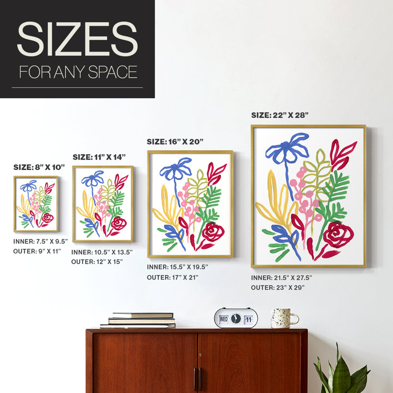 «Bold Brushstroke Blooms I», reproduction encadrée - bois massif, Or, H 14 po x l 11 po