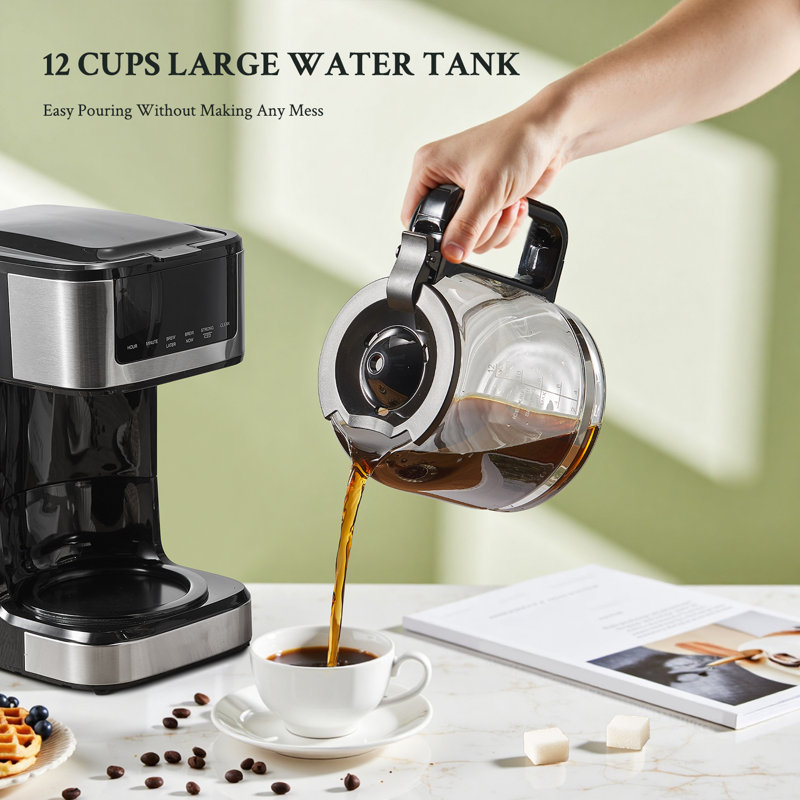 Cafetière programmable de 12 tasses - Machine à café filtre avec infusion régulière et puissante, fonction café glacé, pour la maison et le bureau
