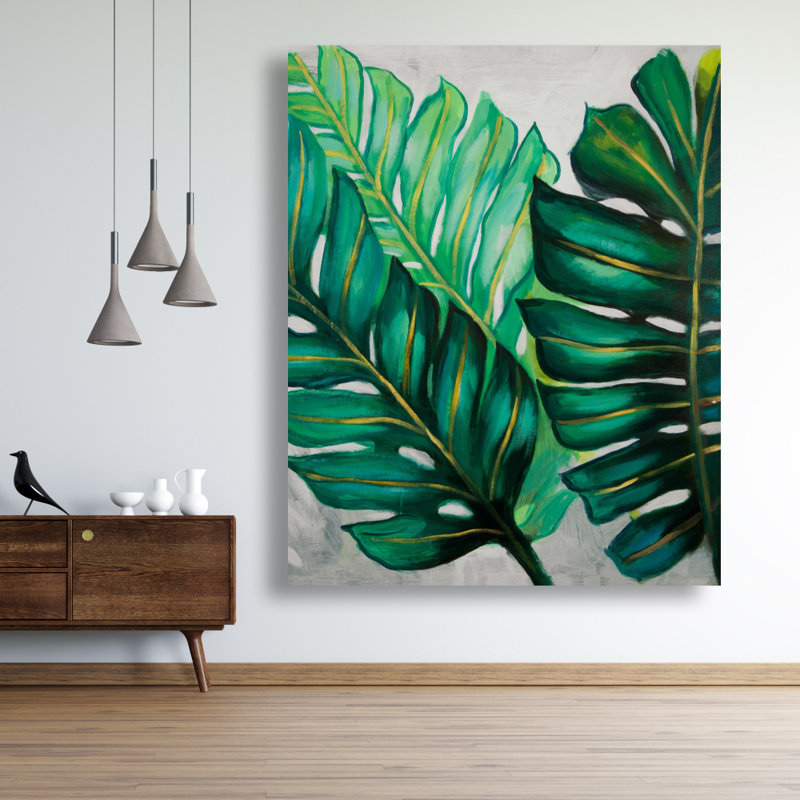 Three Big Exotic Plant Leaves - Décoration de salle de bain en toile