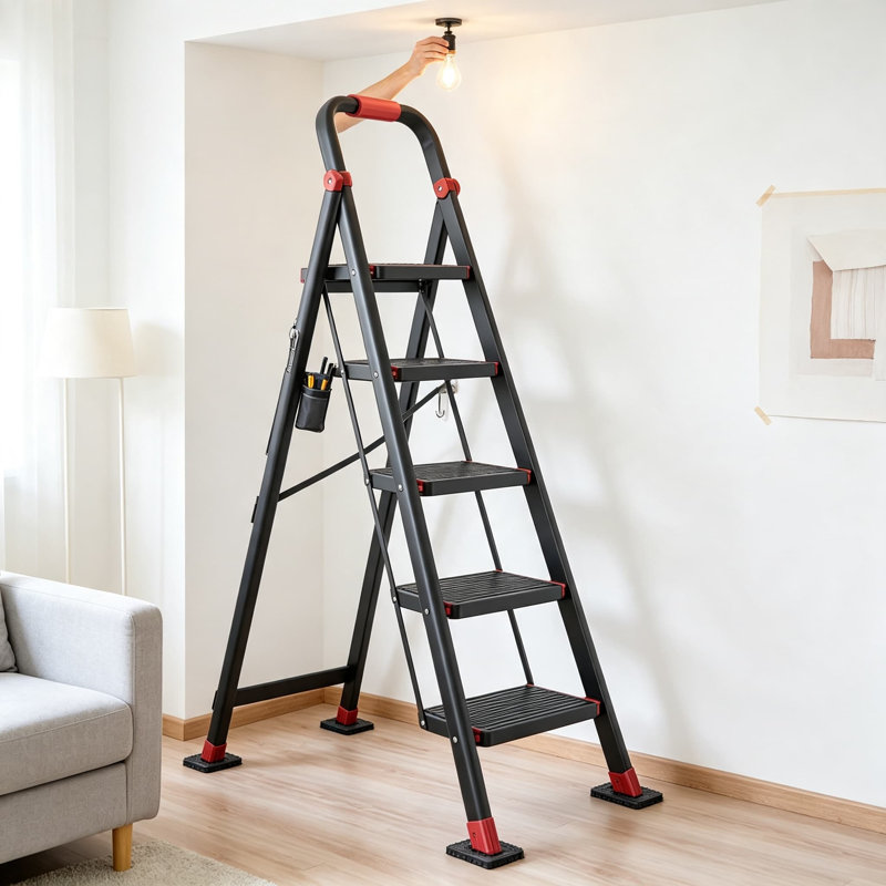 Escabeau pliable avec poignée, pédales larges antidérapantes et pieds, escabeau robuste pour adultes, échelle pliante peu encombrante pour la maison, la cuisine et la chambre à coucher