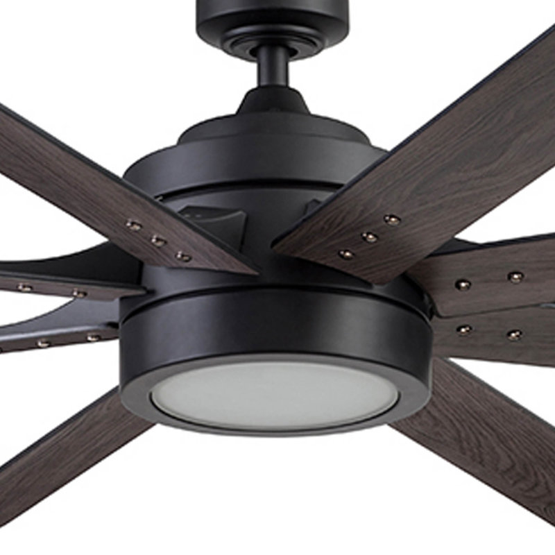 Ventilateur de plafond d'intérieur moderne avec lumières et télécommande XERXES, Noir mat, H 14,7 po x l 62 po x P 62 po