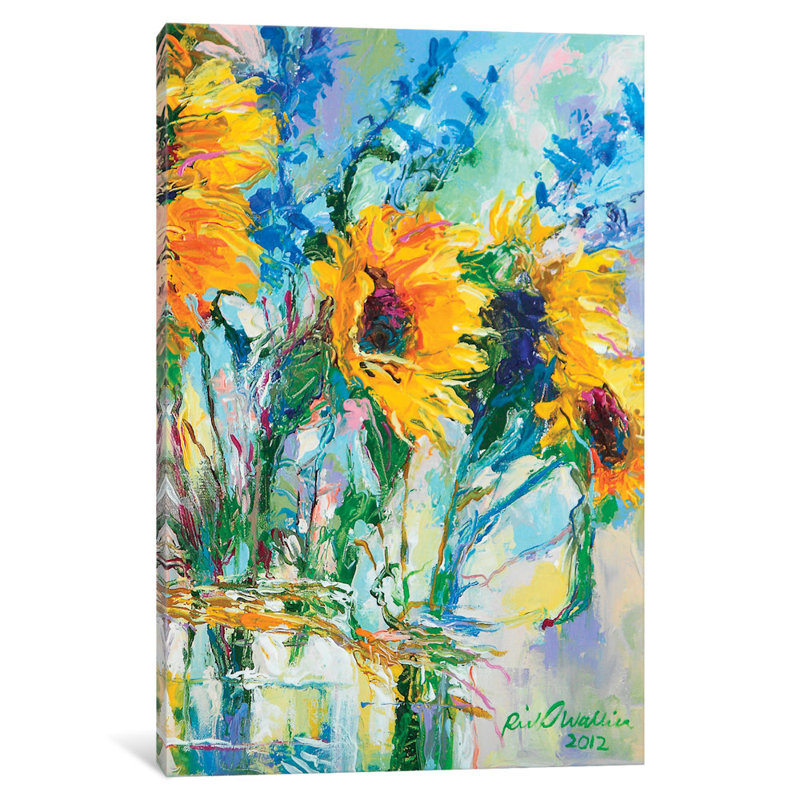 Sunflowers in Glass Bottles, reproduction d'art sur toile tendue, H 18 po x l 12 po x P 1,5 po