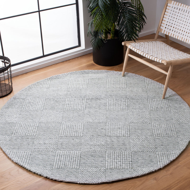 Tapis géométrique en laine et coton tissé à plat Marbella, Rond 6 pi
