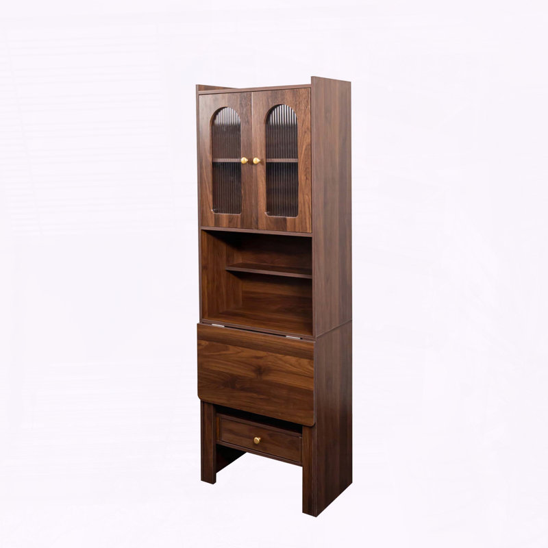 Fold-Out Convertible Writing Table & Desk Cabinet with Shelf & Drawer – Multi-Function Workstation, Walnut