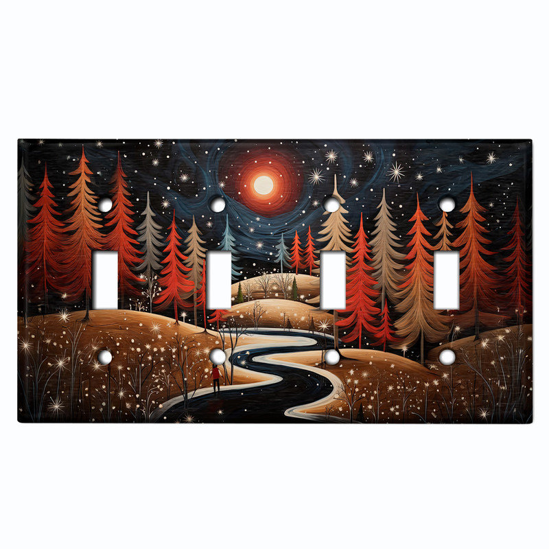 Couvercle de plaque d'interrupteur en métal; Bascule à 4 bandes US Standard - Winter Forest, #4 Quad Toggle
