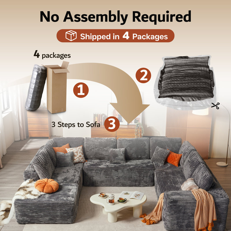 Kustas No Assembly Required Upholstered Boneless Sectional, Free Combination Compression Sofa For Living Room, Home Theater