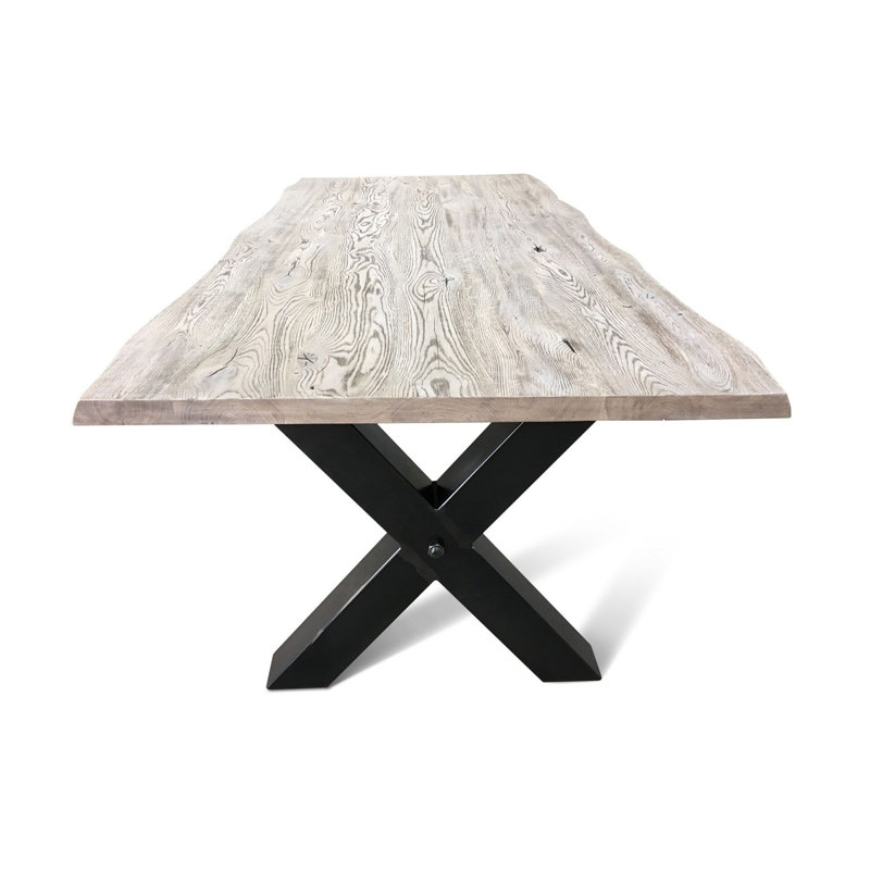 Oak Rectangular Wood Top Dining Table with Steel Base
