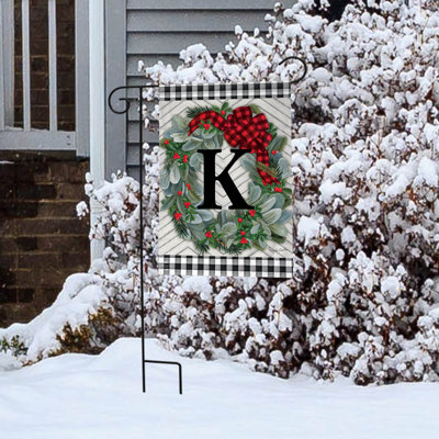 Winter Wreath Monogram Letter K Garden Flag