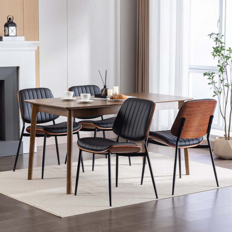 Ensemble de chaises de salle à manger rembourrées en similicuir avec dossier, pieds en métal, Noir