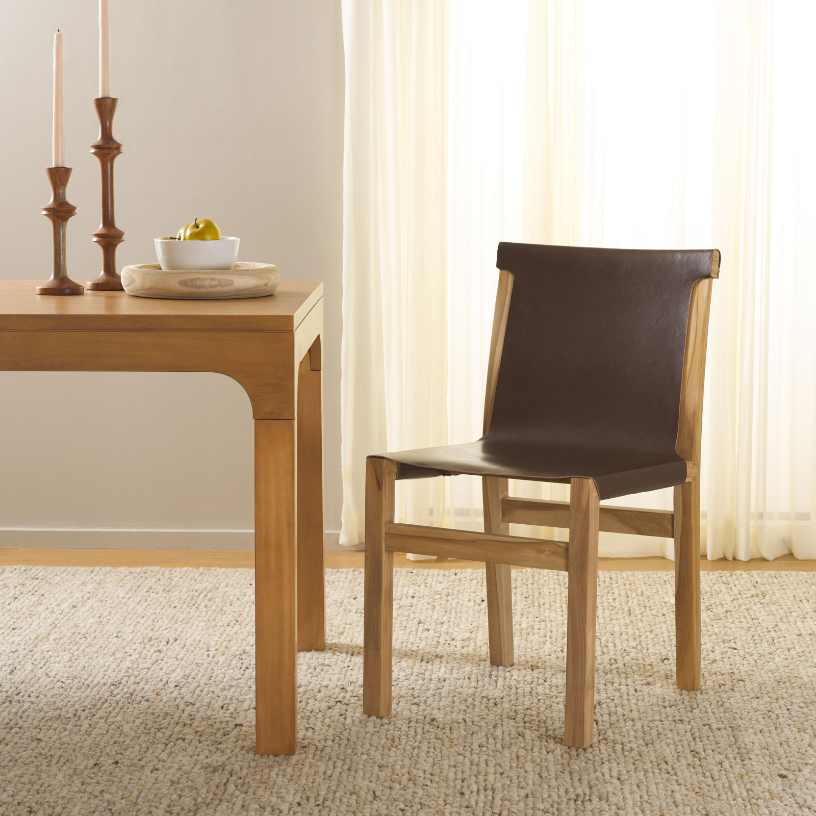 Cambell Teak Side Chair, Cognac Leather