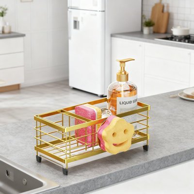 Porte-éponge pour évier avec conception autodrainante, tuyau de drainage rotatif à 360 ° et porte-brosse amovible - Organisateur de cuisine en acier inoxydable pour l'organisation du comptoir