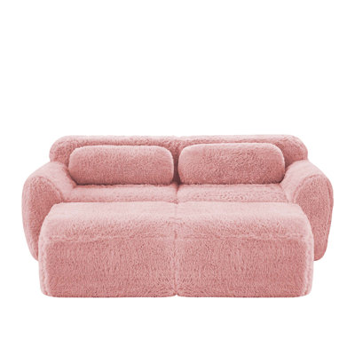 80''Soft Plush Fabric,Boneless Sofa,No Assembly Required,Bottom Anti-Slip Design With Chaise,With Ottoman And Throw Pillows,Deep Seat Design,32D High Density Sponge Free Combination
