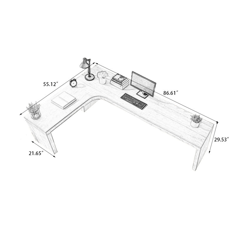 Bureau en bois de pin massif, Retour à gauche, H 29,53 po x l 86,61 po x P 55,12 po