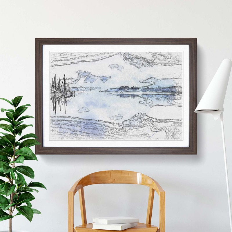 Boats Upon Lake Constance in Abstract - Picture Frame Graphic Art Print, 27cm H x 36cm W x 2cm D, Walnut Framed
