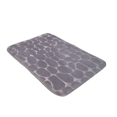 AquaSoft Cobblestone Memory Foam Bath Mat - Ultra Absorbent, Machine Washable, Light Gray Bathroom Rug, 15.7 x 23.6